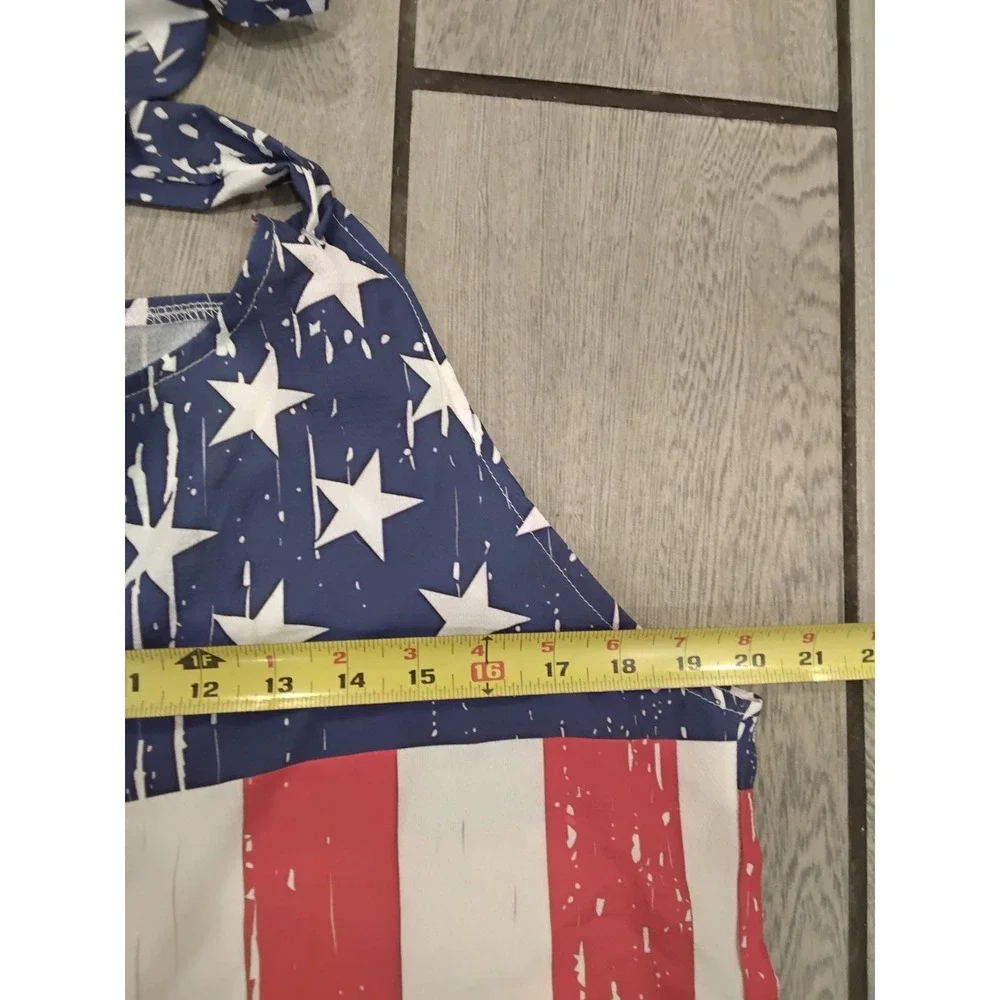 American Flag Romper Patriotic Stars and Stripes Halter Neck Jumpsuit-L